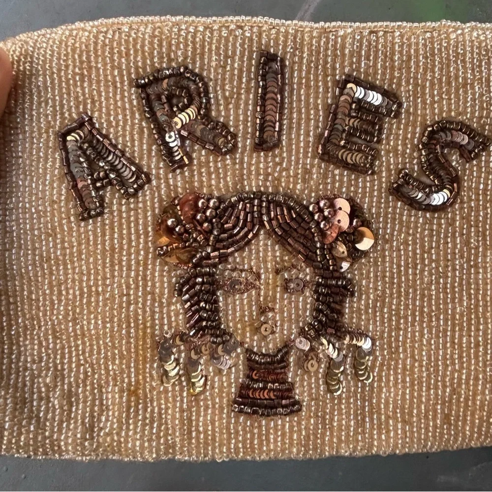 Anthropologie Beaded Aries Zodiac Wristlet Clutch